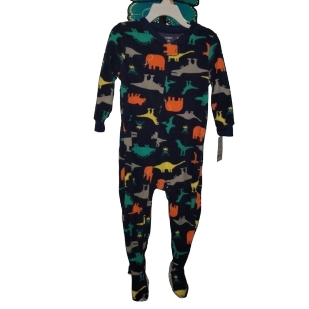 NWT Carters Blue Dino Footed PJ's Size 2T